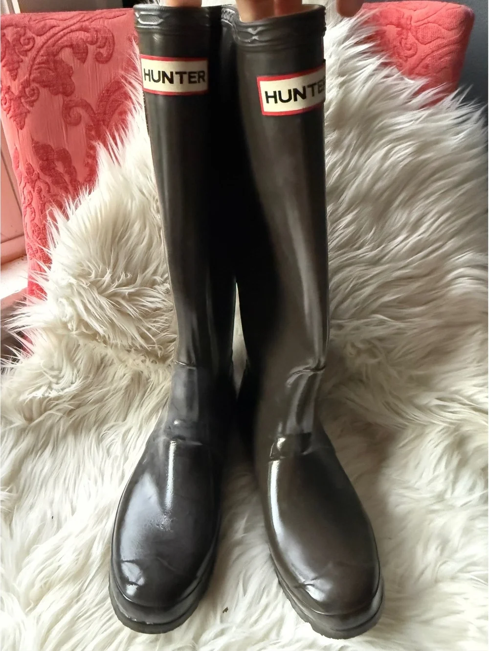 Hunter Black Tall Rain Boots with Adjustable Buckle